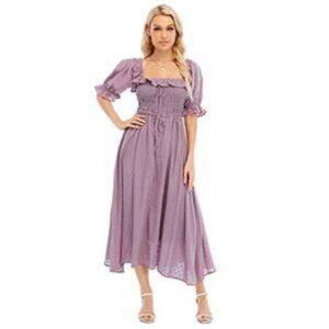 Square Neck Smocked Puff Sleeve 100% Cotton Dress XXL